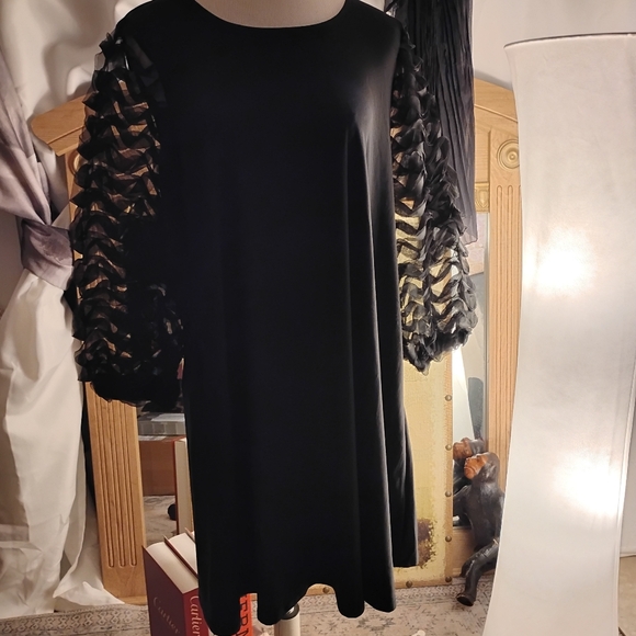 Nina Leonard Dresses & Skirts - Nina Leonard Mesh Balloon Sleeves Elegant Black Dress. Loose Fit. Size Medium.